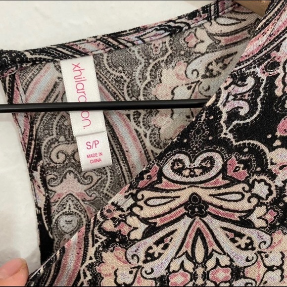 Xhilaration Women’s S Black Pink Lace Flare Sleeve Midi Dress Retro Print - Picture 3 of 6